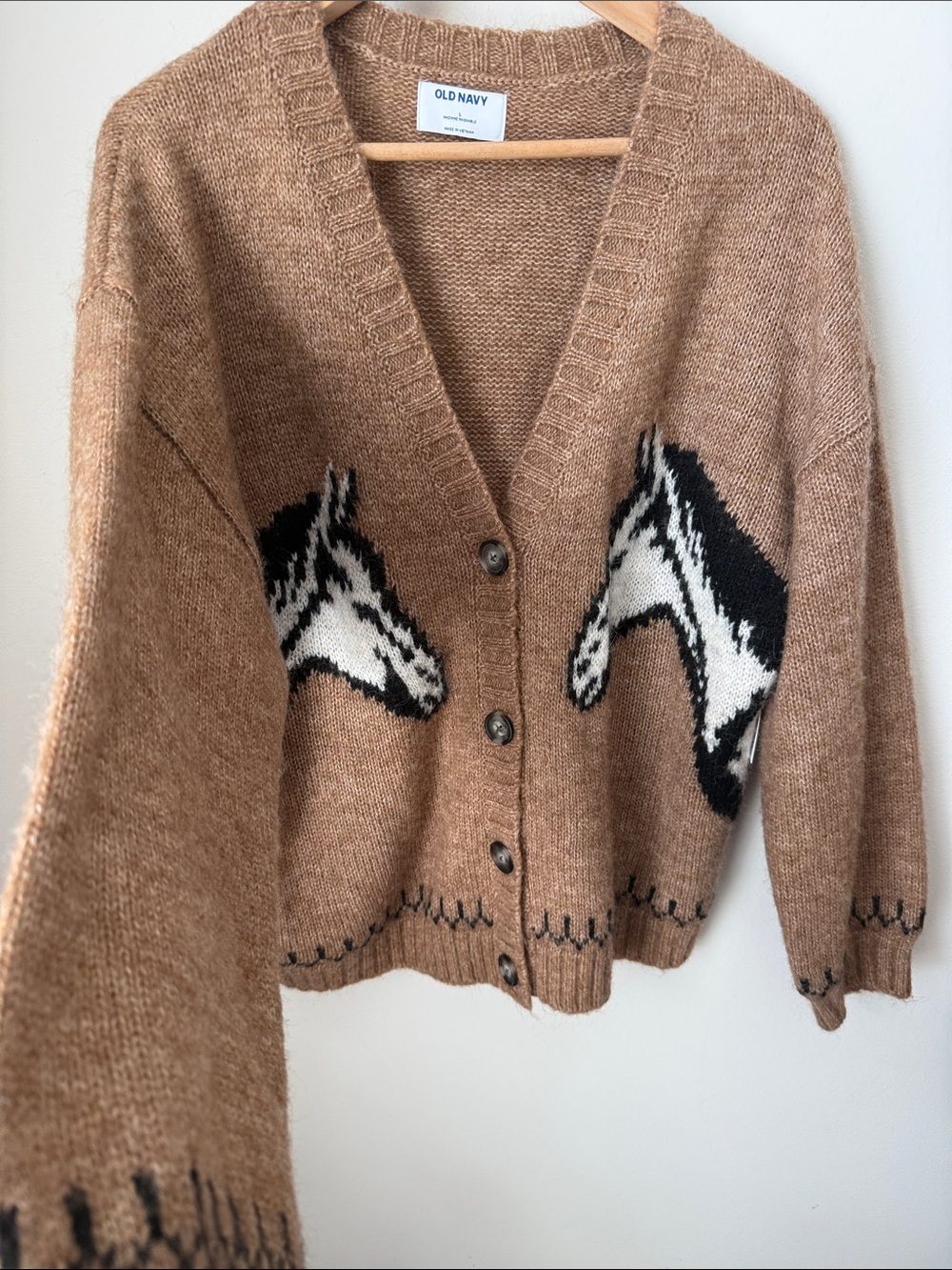 Old Navy Brown Horse Intarsia Button-Front Cardigan Size L NWT - Picture 3 of 12